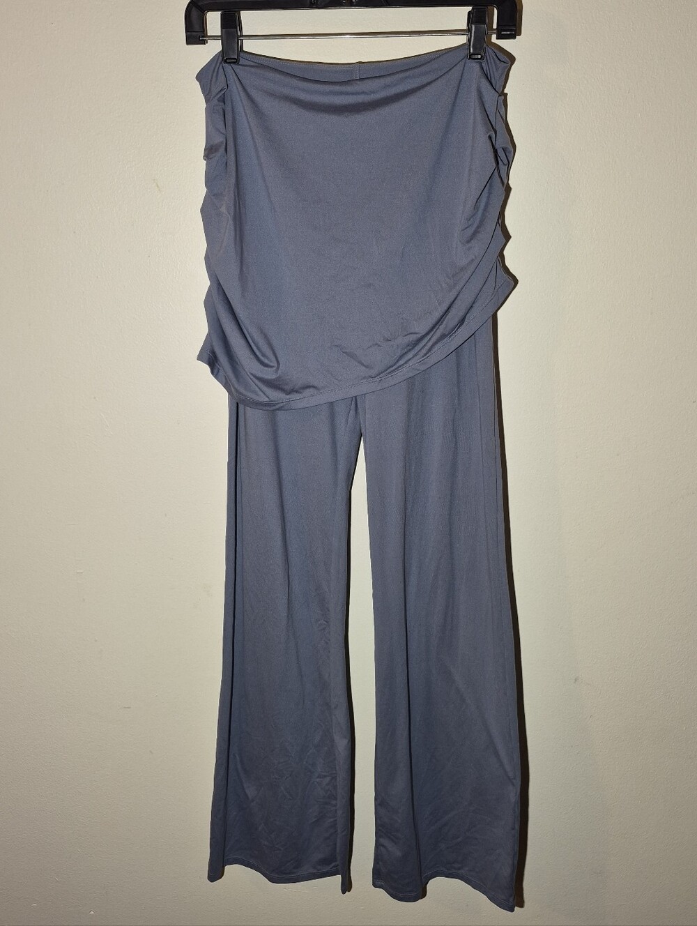 L) Girlfriend Collective Jersey Lounge Slate Ruched Skirt Overlay Flare Pants
